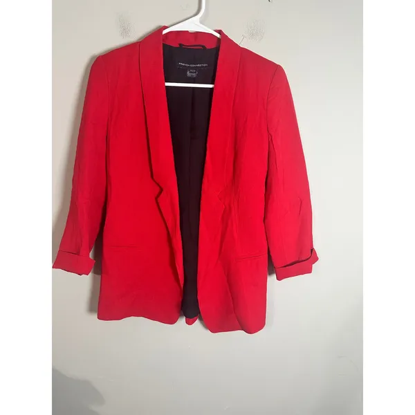 French Connection Red Sundae Shawl Collar Blazer Open Front Jacket Size 0‎ - Image 2