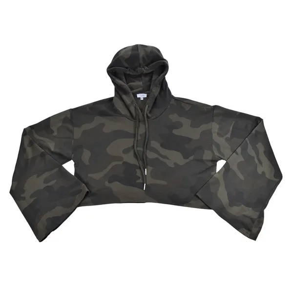 Tobi Womens Camo Cropped Hoodie Green Camouflage Bell Sleeve Pullover Small - Image 3