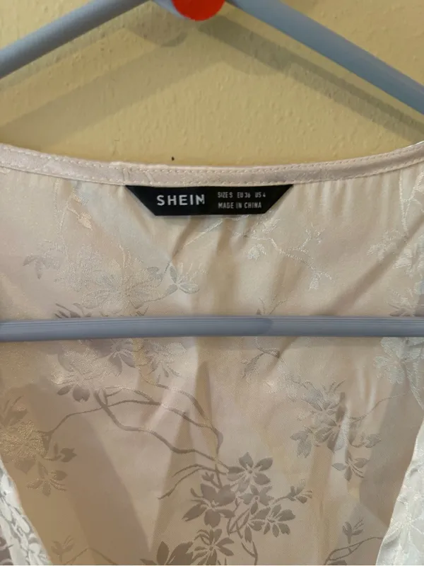 SHEIN Cream Satin Tie-Front Cropped Blouse - Image 3