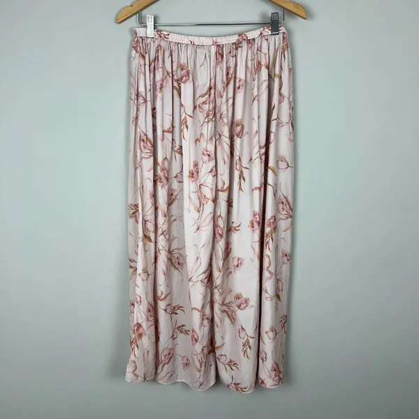 T Tahari Maxi Skirt Womens Large Cream‎ Pink Floral A-Line Stretch Lightweight L - Image 7
