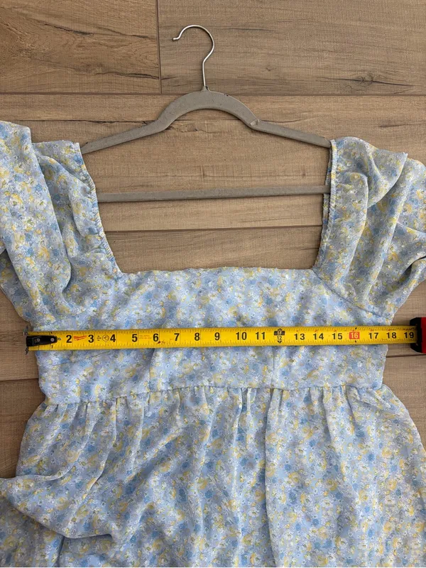 Altar’d State Light Blue Yellow Floral Square Neck Puffed Sleeve Baby Doll Dress - Image 7