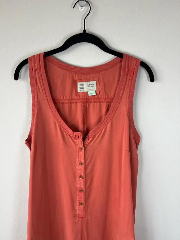 Anthropologie Saturday Sunday Ilene Button Front Jumpsuit Orange Pockets Fall Sm - Image 3