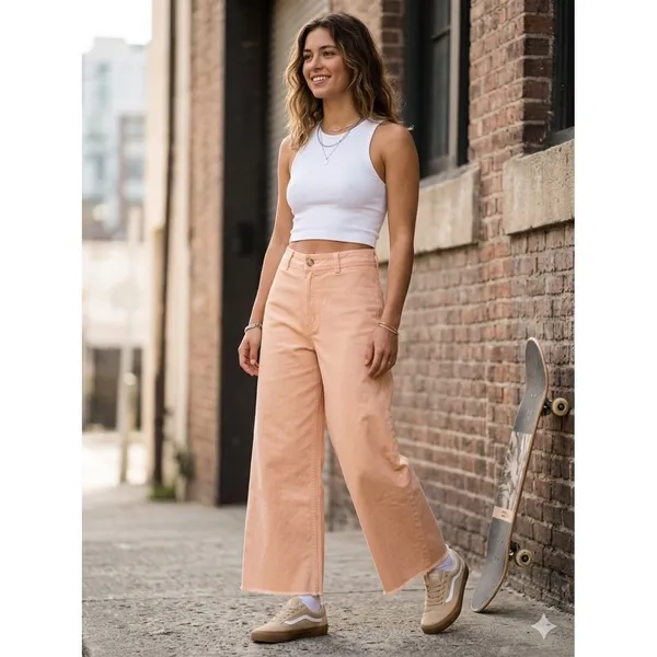 Billabong Side Kick High Waisted Wide Leg Pants Sunset Orange Womens 26 NWT Boho - Image 3