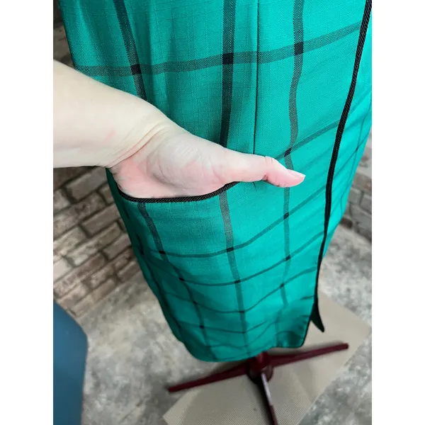 sheath dress windowpane green black vintage 1980s - Image 5