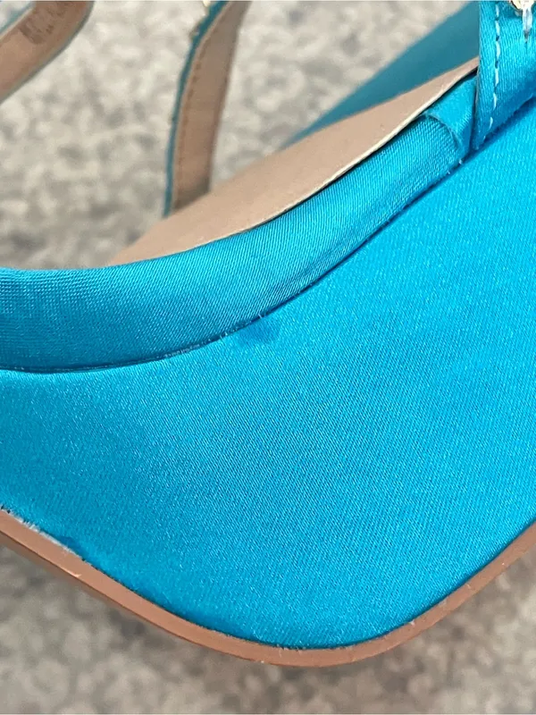 ASOS London Rebel Wide Fit Aqua Rhinestone Satin Platform Heels Size US 9 UK 7 - Image 4