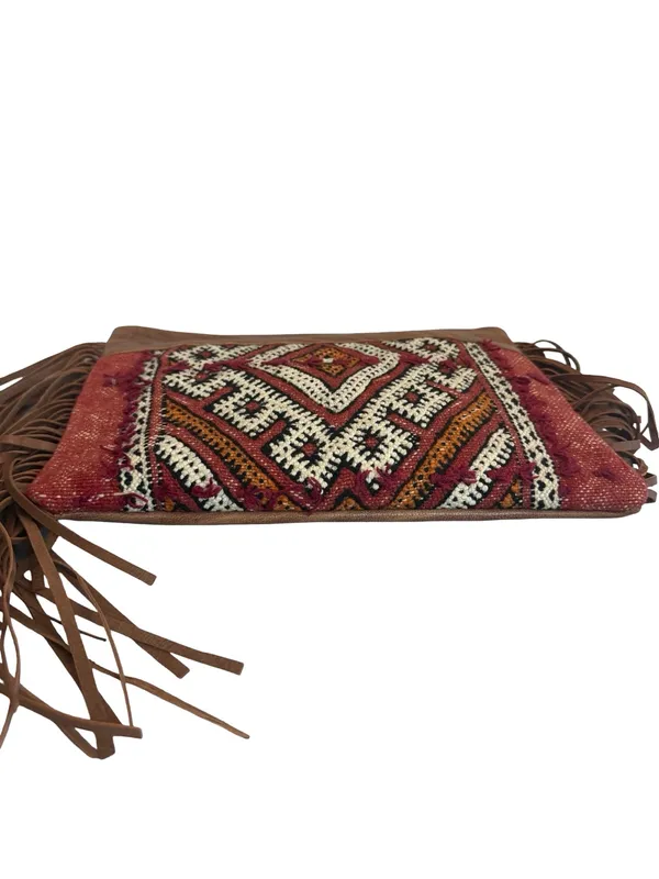 Gift From Morocco Brown Faux Leather Clutch Bag Purse Fringe Handbag Vegan - Image 13