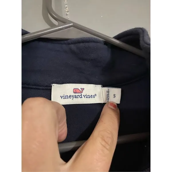 VINEYARD VINES Collegiate Shep Shirt Navy 1/4 Zip Sweatshirt Small - Image 3