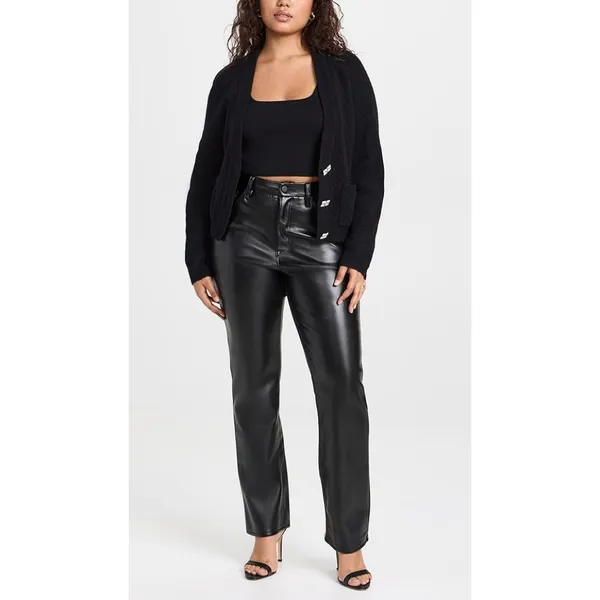 GOOD AMERICAN Faux Leather Good Icon Jeans in Black001 Size US 27 - Image 11