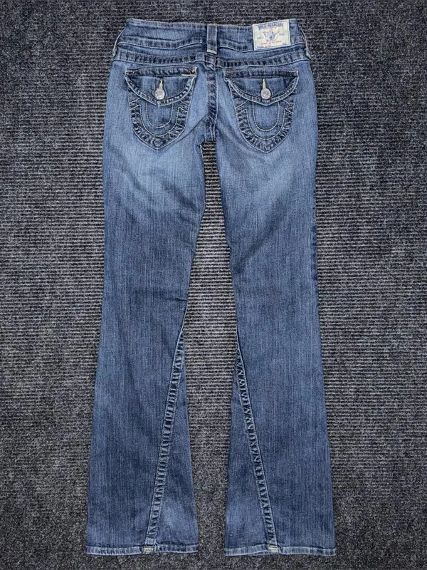 RARE Vintage True Religion Low Rise Twisted Flare Jeans 26 x 33 Flap Pockets y2k - Image 3