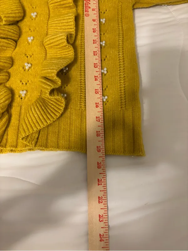 Industry M Mustard Yellow Pearl Embellished Ruffle Sweater M Medium - Image 5