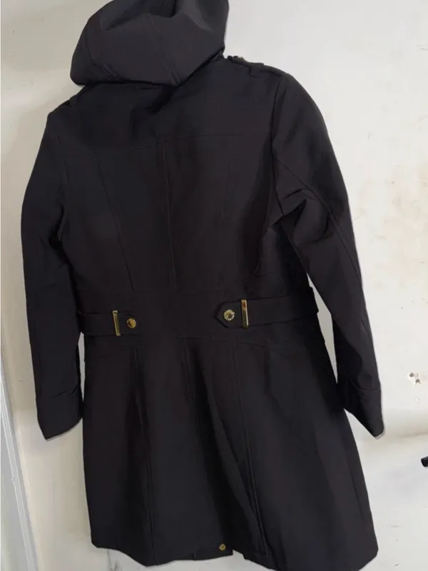 Via Spiga Black Hooded Trench Coat with Leopard-Print Lining - Image 2