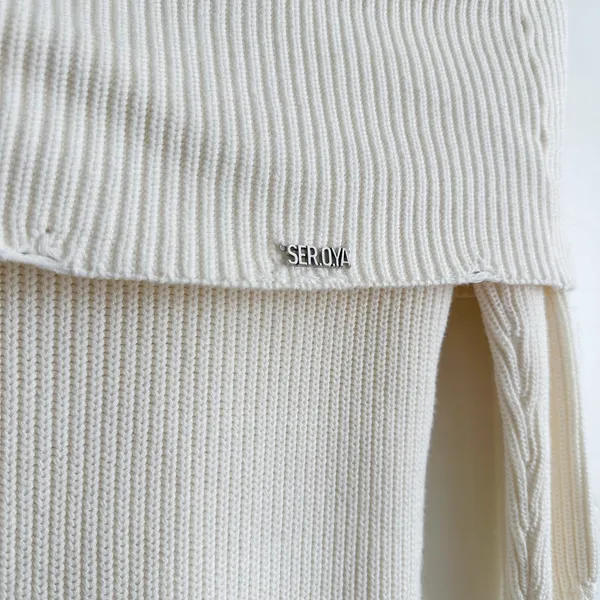 Ser.o.ya | Everleigh‎ Distressed Knit Off-Shoulder Mini Dress in Winter White - Image 6