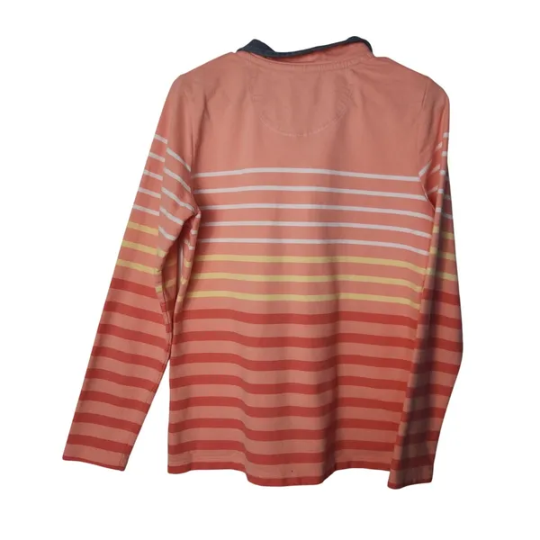 L.L. Bean Orange Striped Long Sleeve Henley Soft Cotton Rugby Shirt Size Small - Image 2