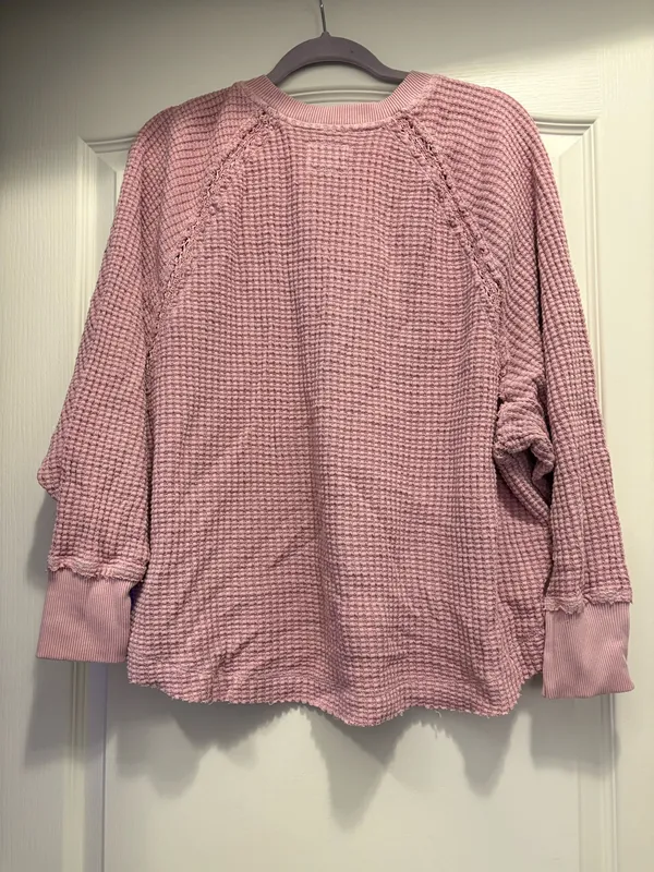 American Eagle Big Hug V-Neck Waffle Sweatshirt Oversized, XS - Image 3