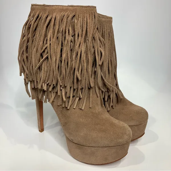 Schutz tan fringe‎ leather platform heels women’s size U.S. 7 party western - Image 3