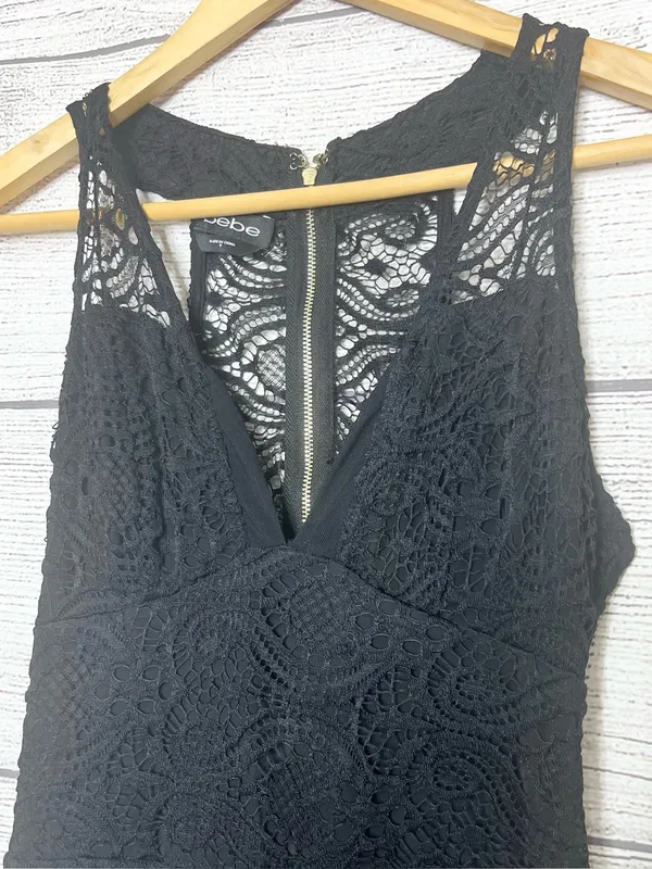 BEBE Black Lace Sleeveless Jumpsuit with Exposed Zipper Size Small - Image 2