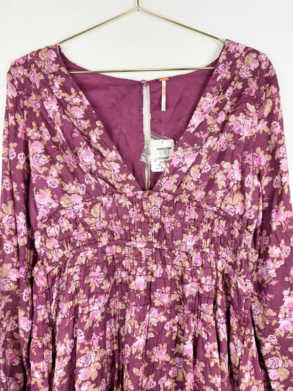 NWT Free People Keep You Mini Dress in Berry Combo Long Sleeve Floral Size Small - Image 9