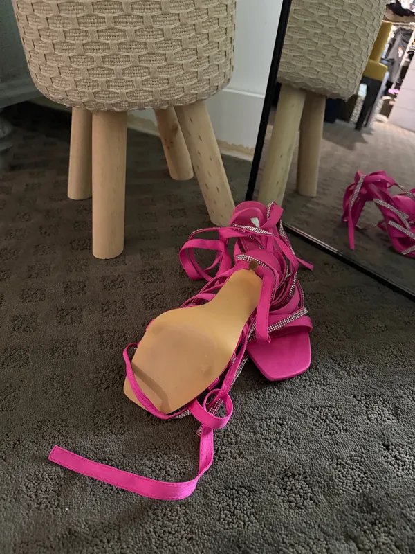 Liliana Hot Pink Rhinestone Wrap Stiletto Sandals - Image 5