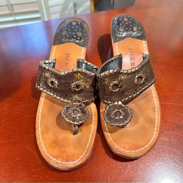 Jack Rogers Hamptons Bronze Gold Leather Sandals Size 8 - Image 2