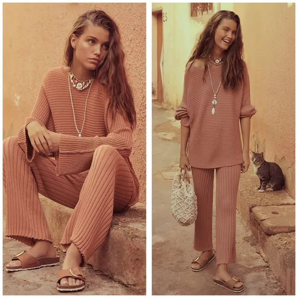 Free People Beach Imogene Oversized Knit Tunic‎ Sweater Top Size Medium Salmon - Image 2