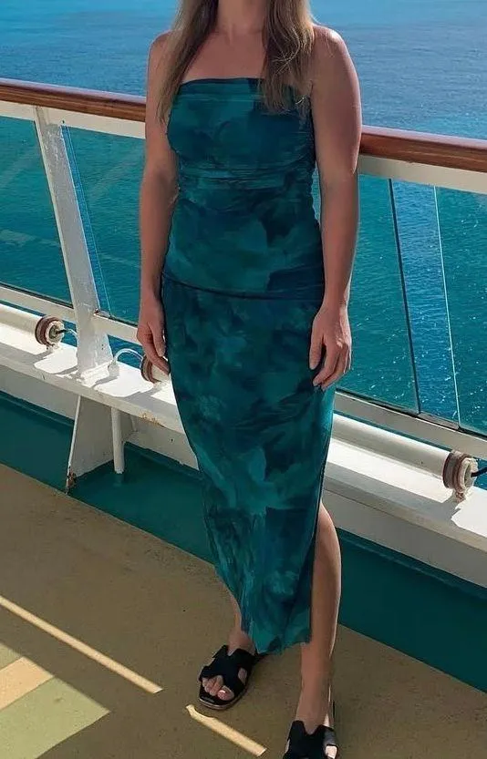 Mesh Strapless Maxi Dress Slit Side Bodycon Long Dress Size Small - Image 5