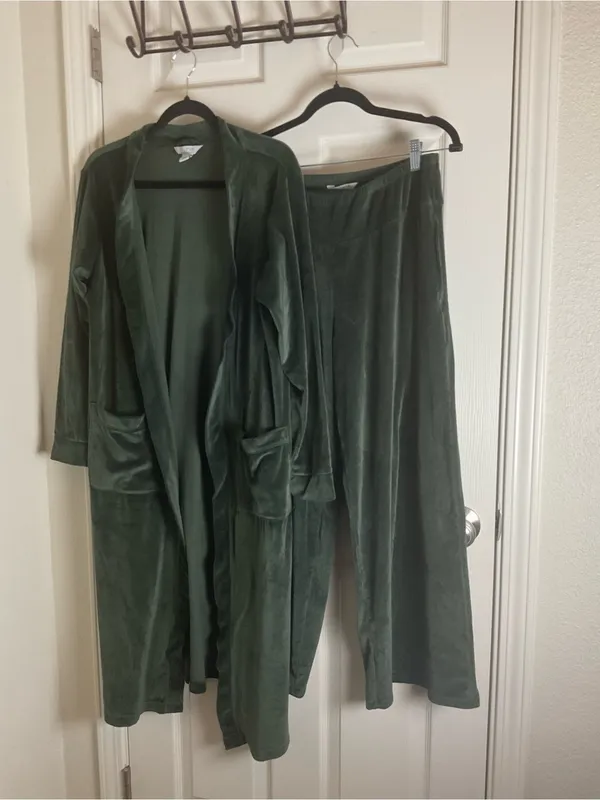 Sofia Intimates Sofia Vergara Corduroy Fleece Robe Wide Leg Pants Lounge Set M - Image 2
