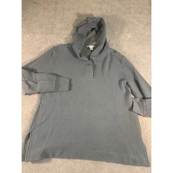 Athleta Sweater‎ Womens M Dusty Blue Hoodie Coaster Luxe Waffle Activewear - Image 2
