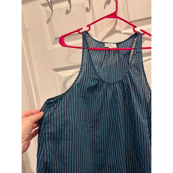Lou & Grey‎ Womens Teal Black Striped Cotton Tank Top Scoop Neck Large Lagenlook - Image 2