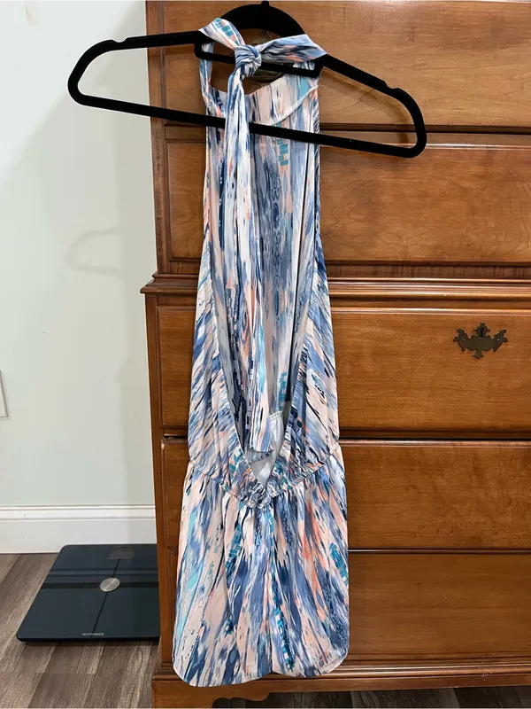 Women’s Blue and Peach Halter Romper - Image 2