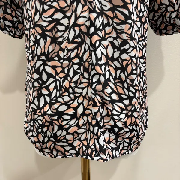 Evereve‎ Penny XS Mock Neck Puff Sleeve Leaf Print Blouse Black Pink Preppy Work - Image 9