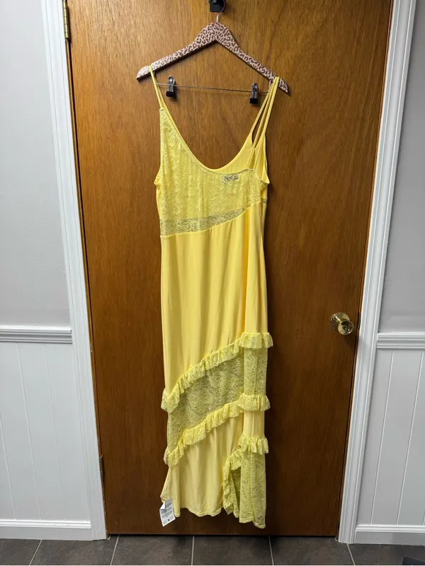 ASOS Cami Strap Lace Panel Maxi Dress Ruffle Detail Pastel Butter Yellow 12 NEW - Image 14