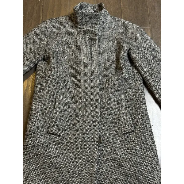 J Crew Tweed‎ Coat Women Size 0 Black White Long Wool Blend Walker Pea - Image 4