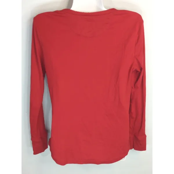 Lauren Ralph‎ Lauren Red Henley Loungewear Top Women's MEDIUM Preppy Casual - Image 5