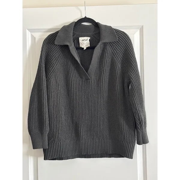 Aerie Womens Sugar Rush Chenille Sweater Charcoal‎ Gray V-Neck Pullover Small - Image 4