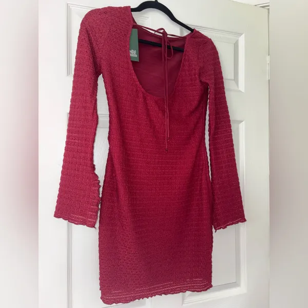 NWT Wild Fable Split Long Sleeve Mini A-Line Cranberry Size Small Dress - Image 3