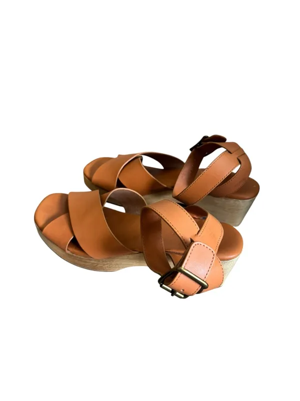 Everlane The Clog Sandals Brown Leather Crisscross Wood Platform 8.5 - Image 5