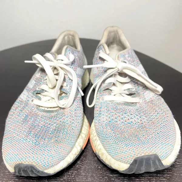 Adidas PureBOOST DPR Sneakers Knit Lace Up Grey White Chalk Coral Multi 6 - Image 4