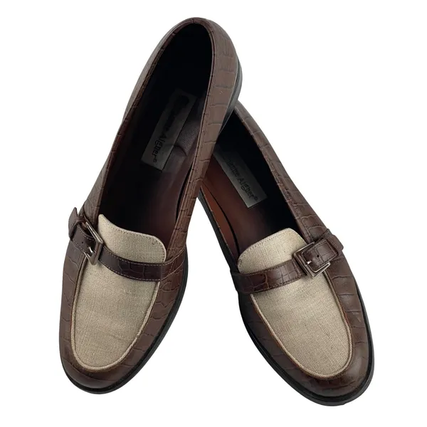 Etienne‎ Aigner Carver Brown Croc Embossed Leather Fabric Buckle Loafers 9.5M - Image 2