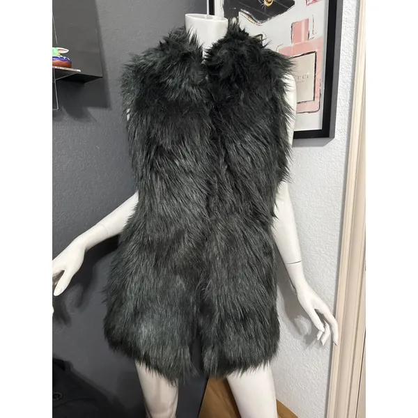 Ann Taylor LOFT Black Faux‎ Fur Vegan Chunky Vest Mob Wife Western Glam XS/S - Image 2