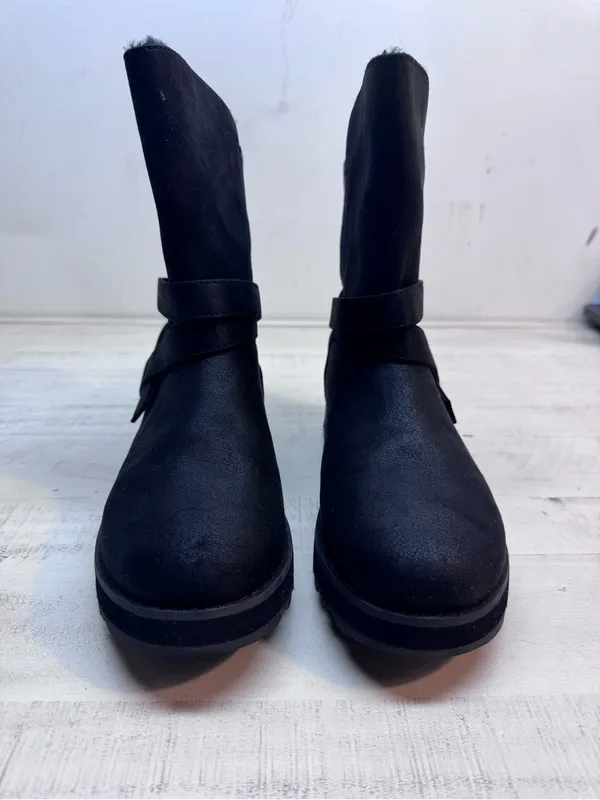 Skechers Black Faux-Suede Ankle Boots with Wrap Strap - Image 2