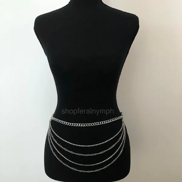 Y2K Glam Silver Rhinestone Draped Chain Belt, Fits 18–42 Inches, X7GA1196 - Image 3