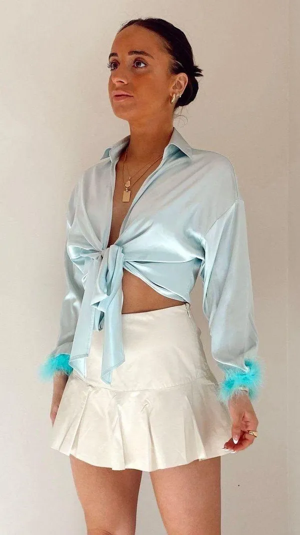 Colorful Natalie Leather Mini Skirt Cream - Image 2