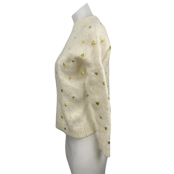 SEZANE Cinta Women's Cream Wool Gold Heart Long Sleeve Sweatshirt Sweater Top M - Image 3
