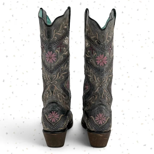 Corral Western Cowboy Boots Gray Floral Gems Embroidered Country Concert Size 9 - Image 9