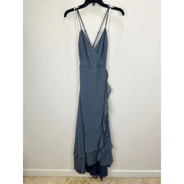 Lulus In Love Forever Granite Blue Lace Up High Low Maxi Dress Ruffle Small NWT - Image 5
