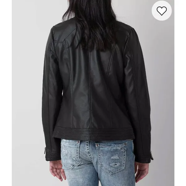 Buckle Black Motorcycle Grunge biker faux leather zip up jacket sz Medium - Image 2