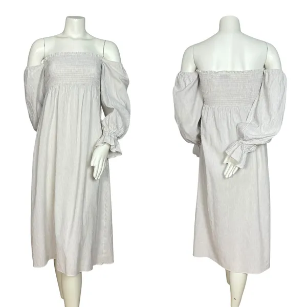 Petal + Pup Off The Shoulder Dress Domenica Striped Neutral Women 2 Midi Smocked - Image 7