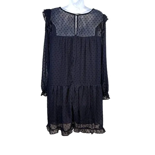 Sheer Navy Blue Dotted Tier Ruffle Dress Long‎ Sleeves Size L Romantic Whimsy - Image 3