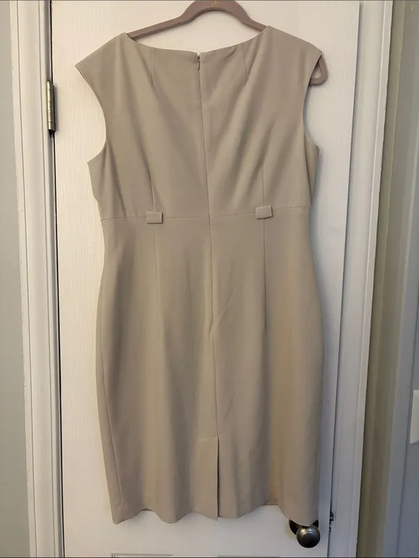 Calvin Klein Beige Pleated Neck Sheath Dress 14 Workwear Office Business Casual - Image 4