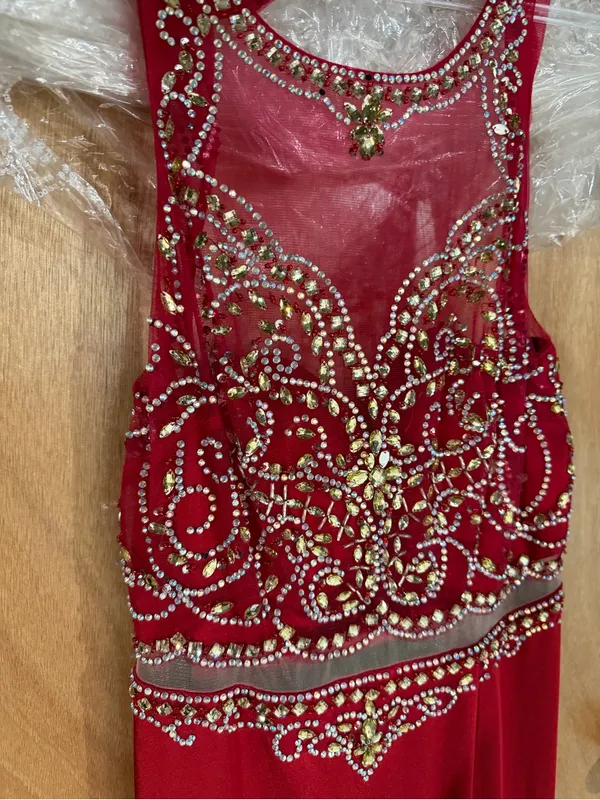 Dancing Queen Red Beaded Illusion Bodice Gown - Image 2